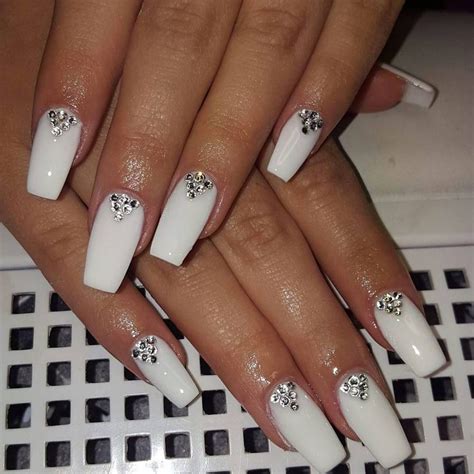 white nails with jewels|More.